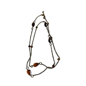 Vintage Monet 34" Long Multi Strand Brown Amber Beaded Gold Tone Necklace